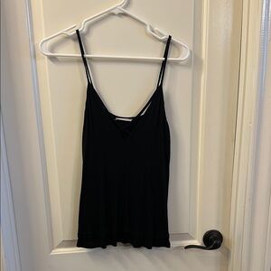 Lush Black Fitted Sleeveless Camisole with crisscross front design